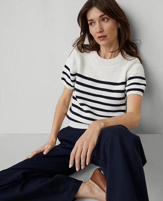 Ann Taylor Striped Sweater T-Shirt Navy/White Women's