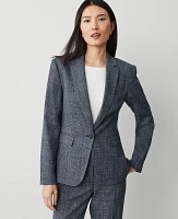 Ann Taylor The Notched One-Button Blazer Plaid Navy/White Combo Women's