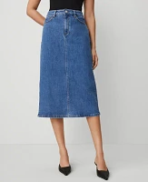 Ann Taylor Denim Column Skirt Classic Mid Indigo Wash Women's