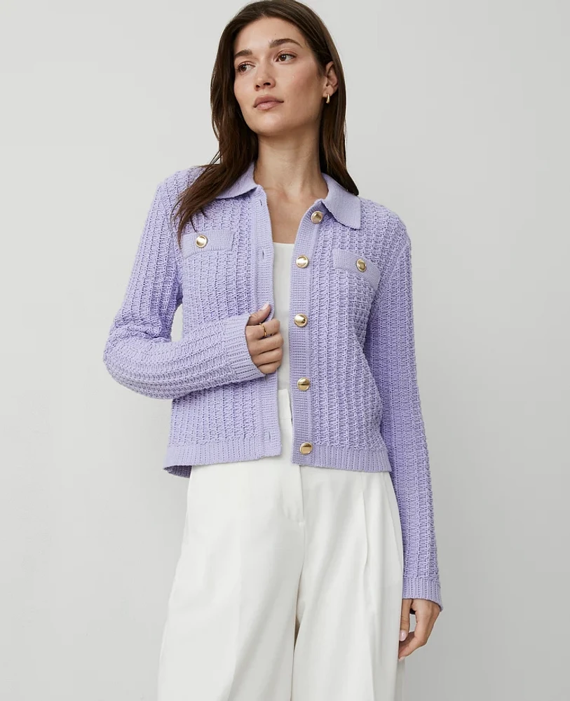 Ann Taylor Stitched Collared Sweater Jacket Women's