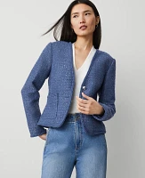 Ann Taylor Striped Tweed Fitted Jacket Soft Indigo Women's