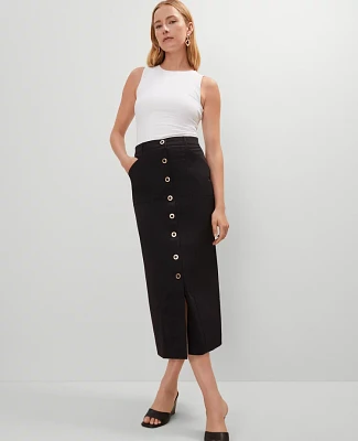 Ann Taylor Button Front Pencil Skirt Black Women's