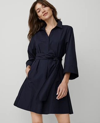 Ann Taylor Split-Neck Belted Mini Dress Night Sky Women's