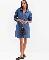 Ann Taylor Petite Denim Shirtdress Classic Mid Wash Women's