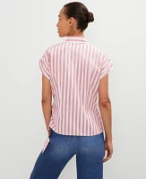 Ann Taylor Striped Collared Tie Waist Top Burnt Mauve Women's