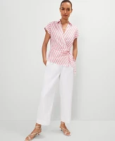 Ann Taylor Striped Collared Tie Waist Top Burnt Mauve Women's