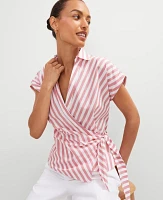 Ann Taylor Striped Collared Tie Waist Top Burnt Mauve Women's