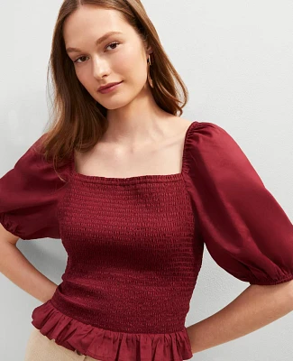 Ann Taylor Square Neck Smocked Top Women's