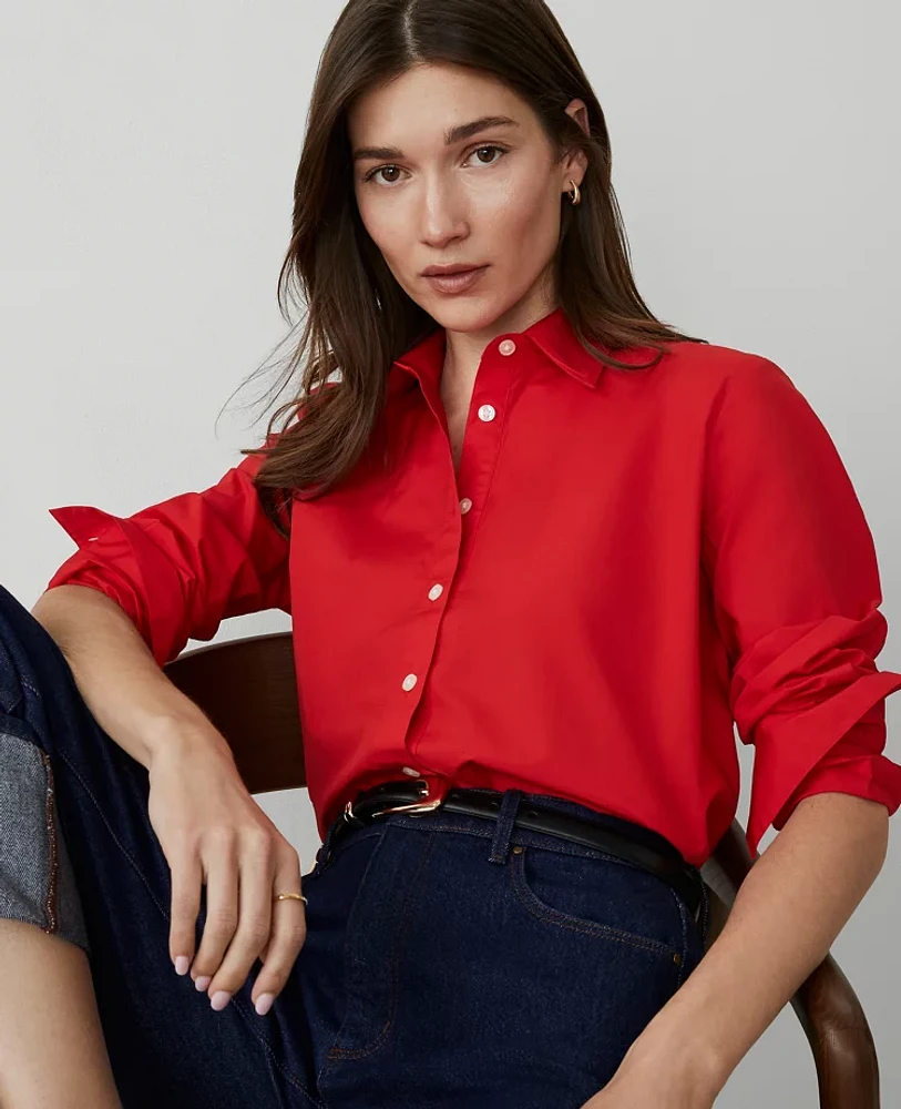 Ann Taylor Relaxed Perfect Shirt Bright Cherry Women's