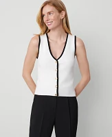 Ann Taylor Contrast Ribbed Sweater Vest White/Black Multi Women's