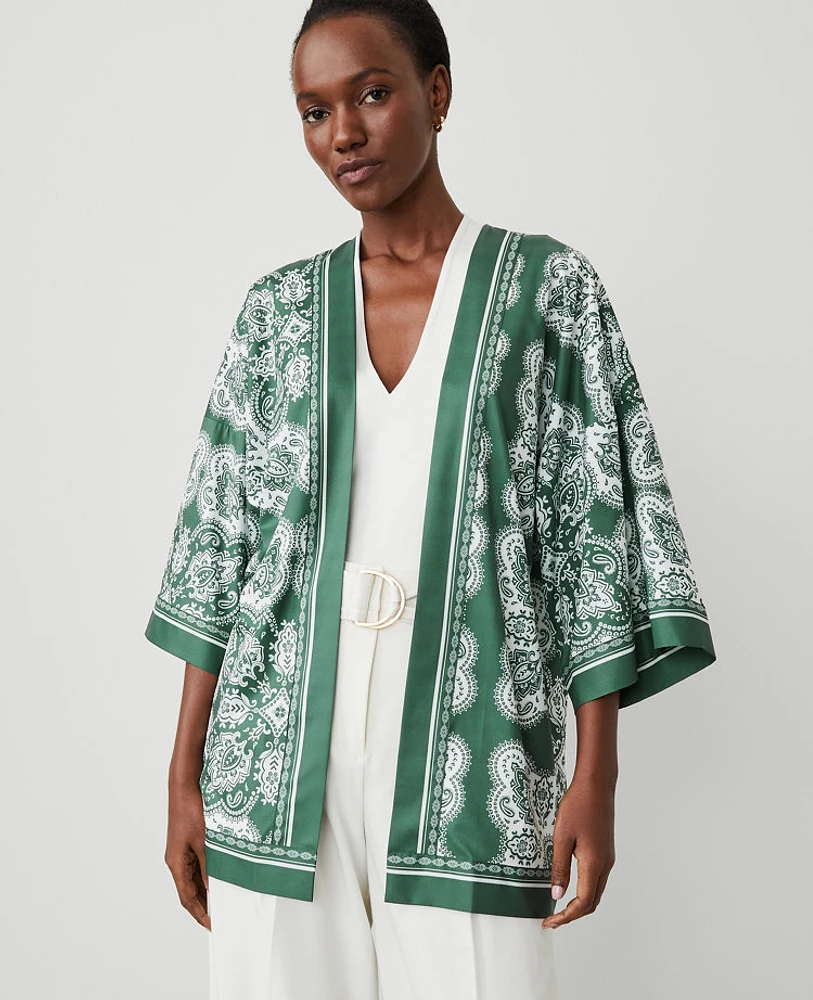 Ann Taylor Paisley Kimono Topiary Green Women's