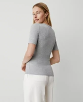 Ann Taylor Weekend Collection Ribbed Henley T-Shirt Misty Heather Women's