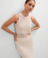 Ann Taylor Crochet Sweater Shell Top Sand Women's