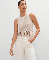 Ann Taylor Crochet Sweater Shell Top Sand Women's
