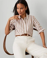 Ann Taylor Petite Striped Relaxed Perfect Shirt Portabella Women's