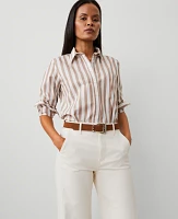 Ann Taylor Petite Striped Relaxed Perfect Shirt Portabella Women's