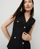 Ann Taylor Petite Tweed Belted Vest Black Women's