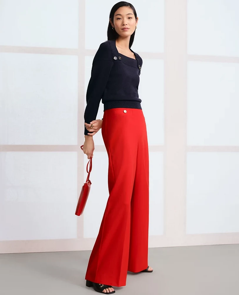Ann Taylor The Petite Button Trim Sailor Wide-Leg Pant Women's