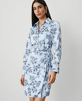 Ann Taylor Petite Toile Collared Wrap Dress Freesia Blue Women's