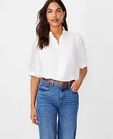 Ann Taylor Pleated Mock Neck Button Top