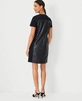 Ann Taylor Faux Leather Mixed Media Shift Dress Black Women's