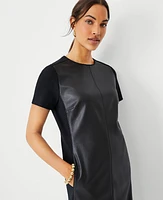 Ann Taylor Faux Leather Mixed Media Shift Dress Black Women's