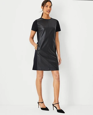 Ann Taylor Faux Leather Mixed Media Shift Dress Black Women's