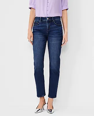 Ann Taylor Mid Rise Tapered Jeans Authentic Dark Wash