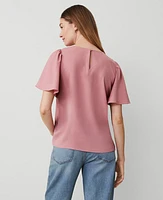 Ann Taylor Shirred Short Sleeve Top Pink Sea Shell Women's