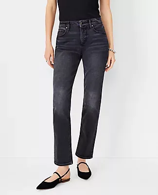 Ann Taylor Mid Rise Tapered Jeans in Washed Black Wash