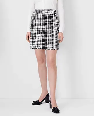 Ann Taylor Fringe Tweed Button Tab A-Line Pocket Skirt