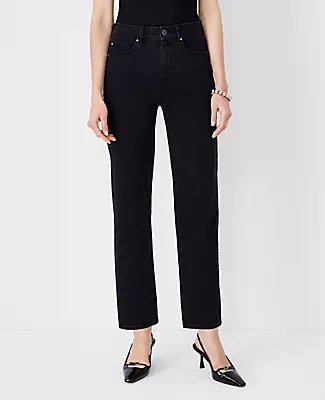 Ann Taylor Curvy High Rise Straight Jeans Washed Black Wash