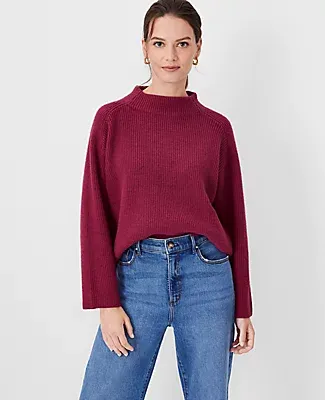 Ann Taylor Ribbed Relaxed Funnel Neck Sweater