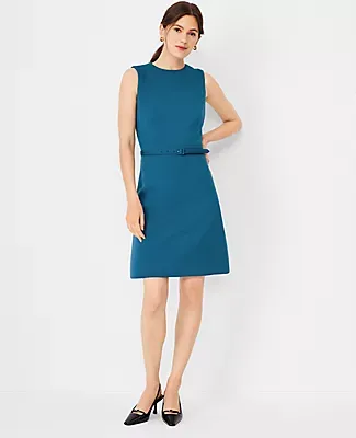 Ann Taylor The Petite Belted A-Line Dress Double Knit