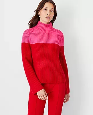 Ann Taylor Colorblock Ribbed Turtleneck Relaxed Sweater