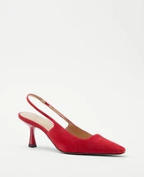 Ann Taylor Suede Square Topline Slingback Pumps Size 5 1/2 Cardinal Red Women's