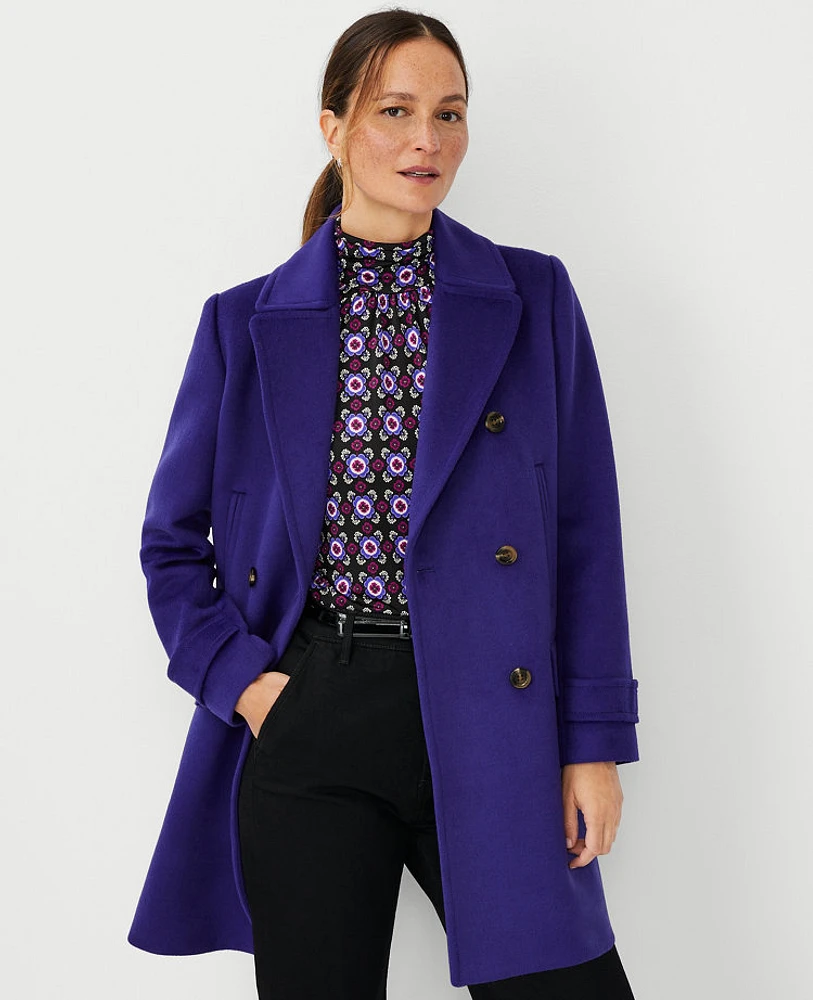 Ann Taylor Wool Blend Notched Collar Peacoat Size XS Ultraviolet Women's