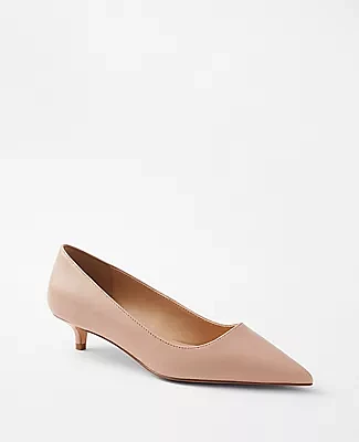 Ann Taylor Leather Pointy Toe Kitten Heel Pumps