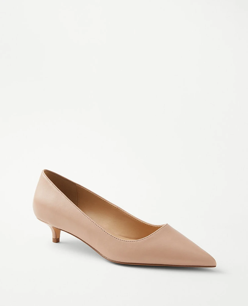 Ann Taylor Leather Pointy Toe Kitten Heel Pumps Soft Blush Women's