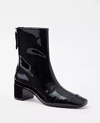 Ann Taylor Cap Toe Patent Block Heel Booties