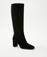 Ann Taylor Block Heel Square Toe Suede Boots Black Women's