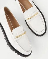 Ann Taylor Chain Leather Loafers Winter White Women's