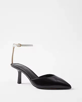 Ann Taylor Leather Mid Heel Ankle Strap Pumps