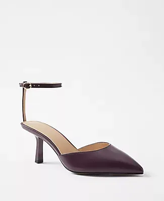 Ann Taylor Leather Mid Heel Ankle Strap Pumps