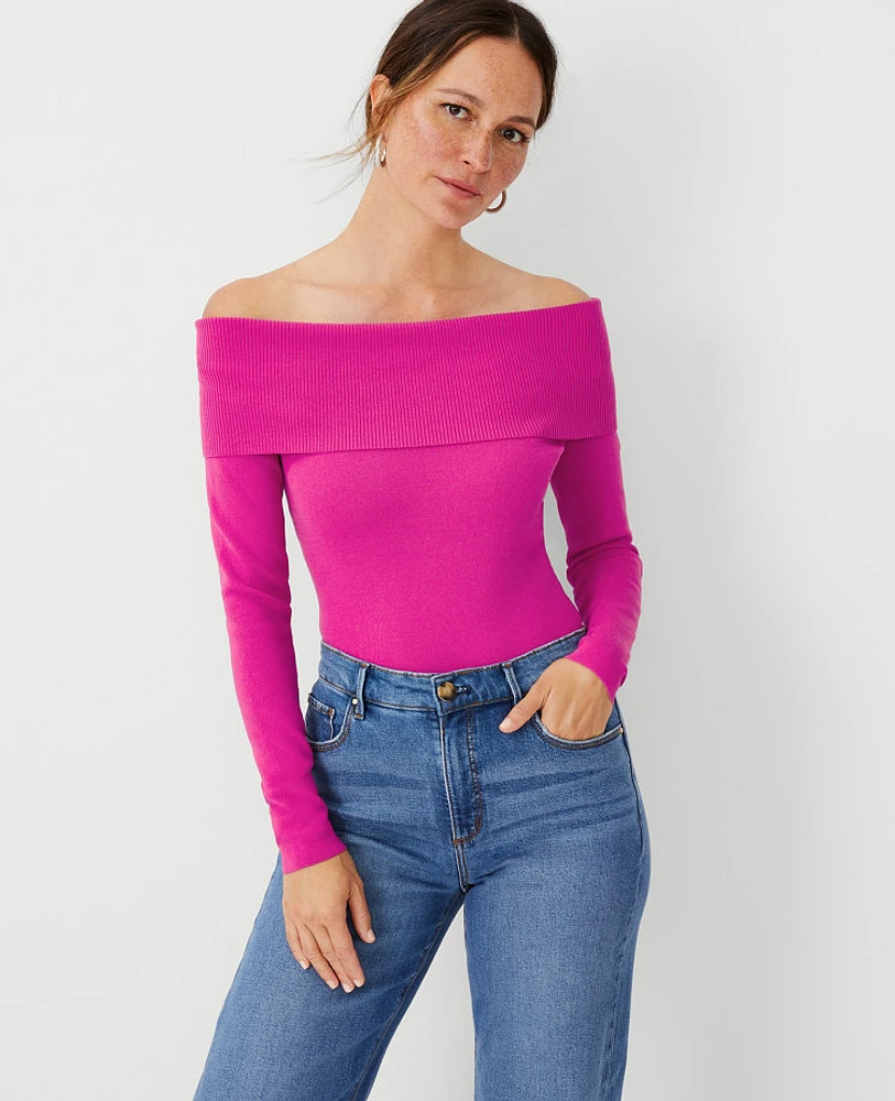 Ann Taylor Off The Shoulder Sweater Rich Pink Berry Women's