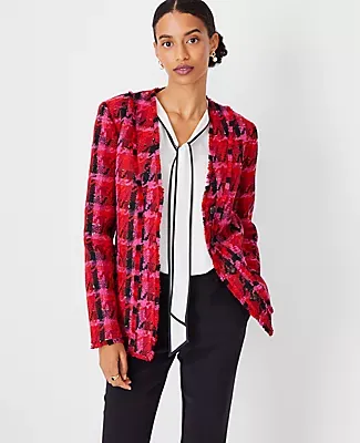 Ann Taylor The Long Cardigan Jacket Houndstooth Tweed