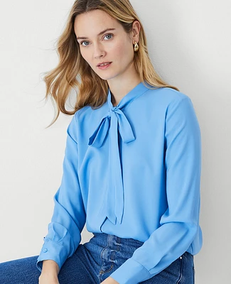 Ann Taylor Tie Neck Blouse Pure Azure Women's