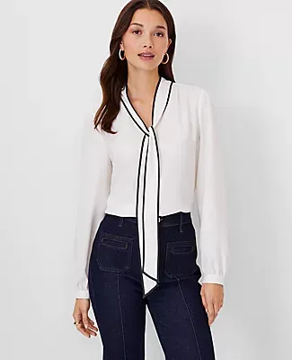 Ann Taylor Petite Tipped Tie Neck Top