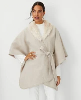 Ann Taylor Faux Fur Collar Wrap Poncho Moon Cloud Women's