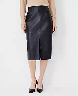 Ann Taylor Petite Pebbled Faux Leather Seamed Pencil Skirt